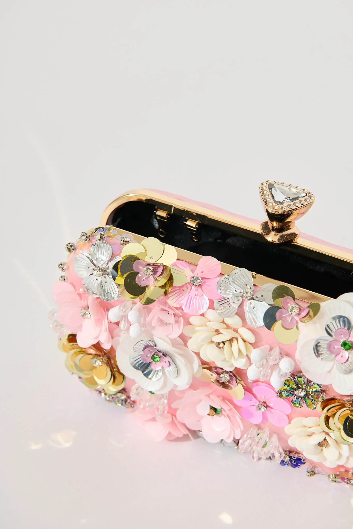 Quinn Clutch Bag in Blush with 3D Multi Sequin Floral