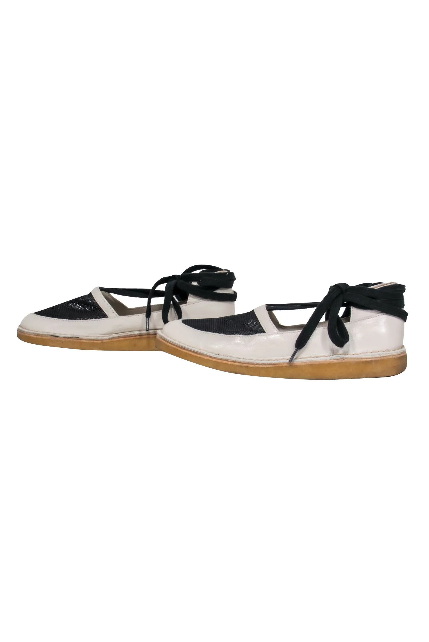 Rachel Comey - Cream & Black Wrap Espadrilles w/ Mesh Design Sz 8