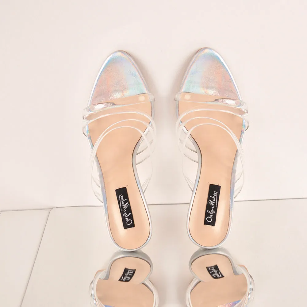 Rainbow Clear Strap Stiletto Sandals