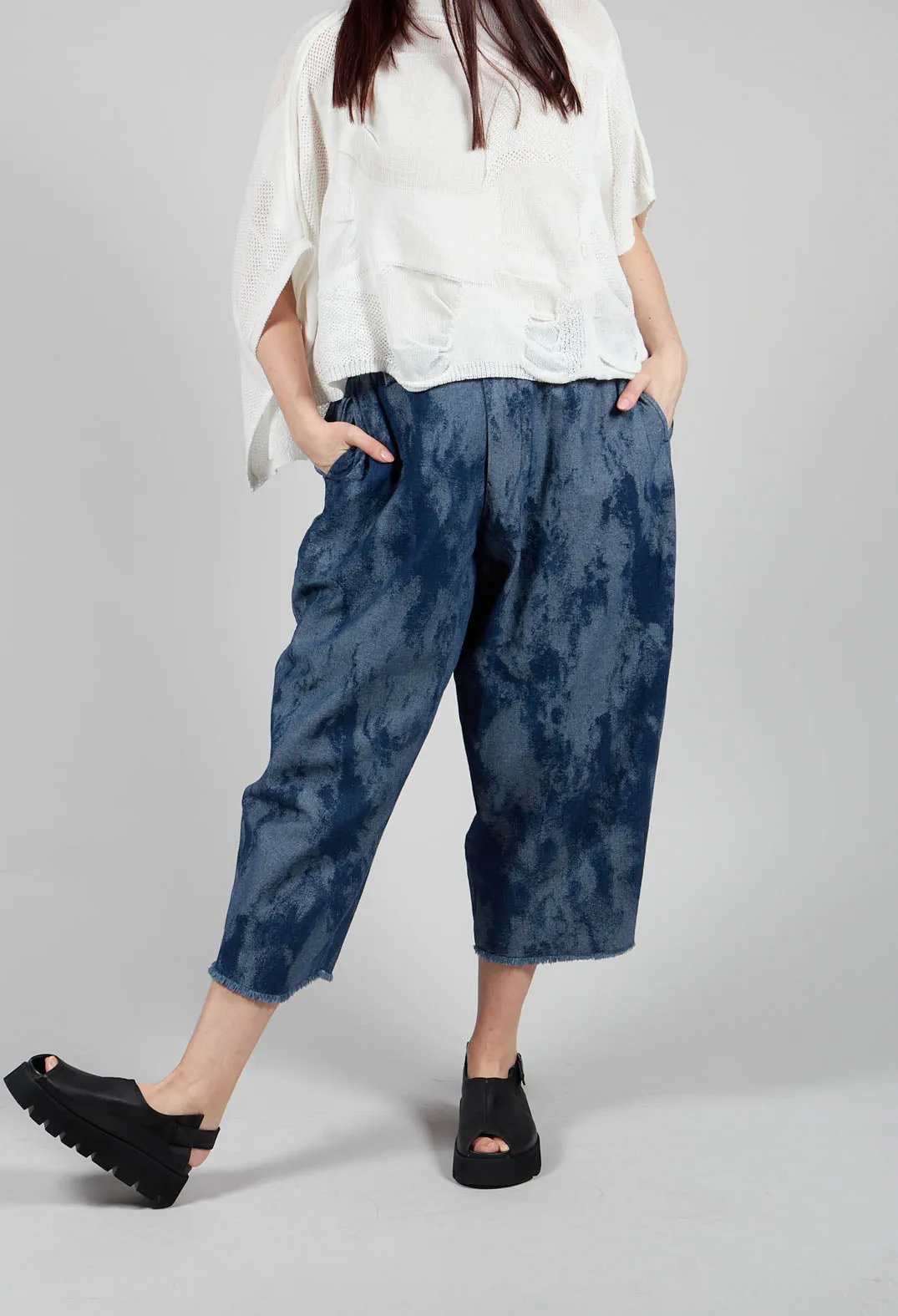 Blue Denim Trousers with Raw Hem