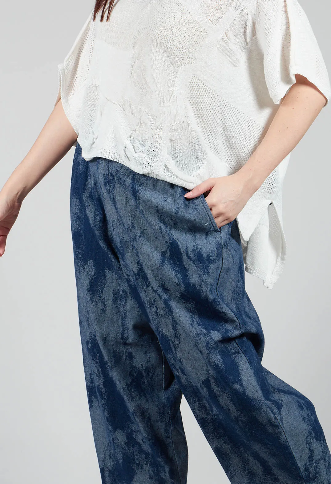 Blue Denim Trousers with Raw Hem