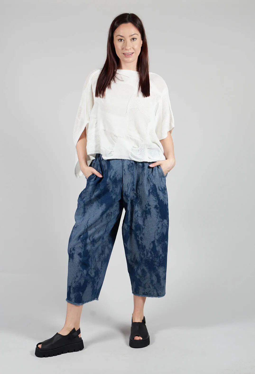 Blue Denim Trousers with Raw Hem