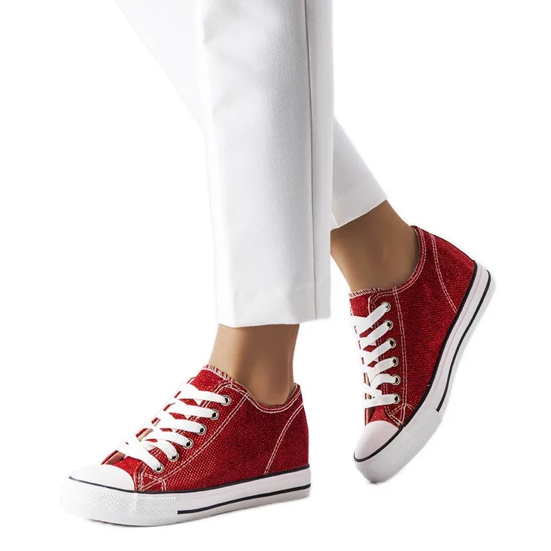 Red brocade wedge sneakers from Crete