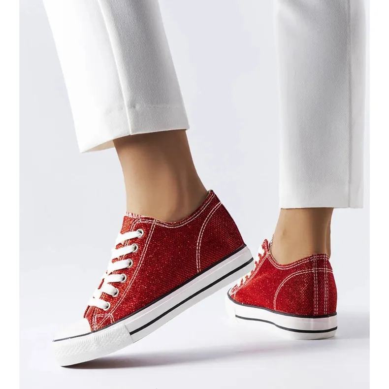 Red brocade wedge sneakers from Crete