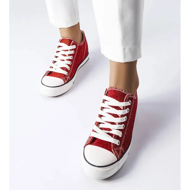 Red brocade wedge sneakers from Crete