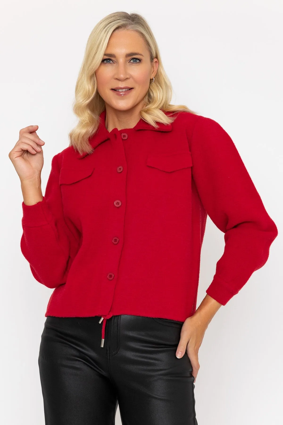 Red Plain Knit Short Cardigan