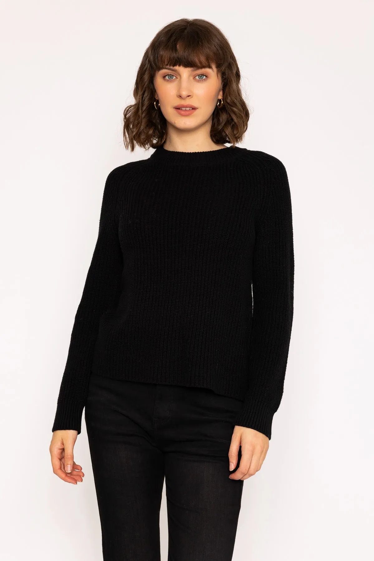 Rib High Neck Knit Jumper in Black