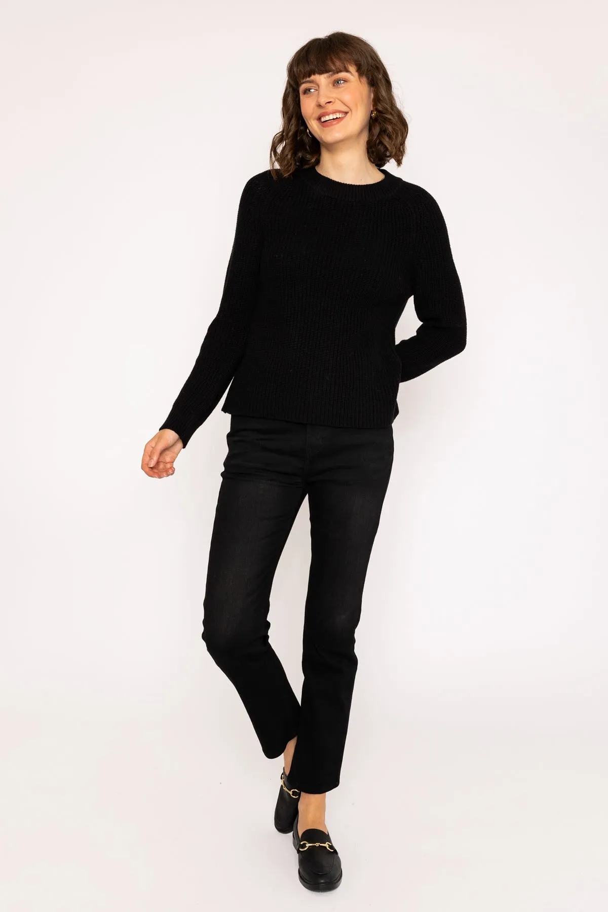 Rib High Neck Knit Jumper in Black