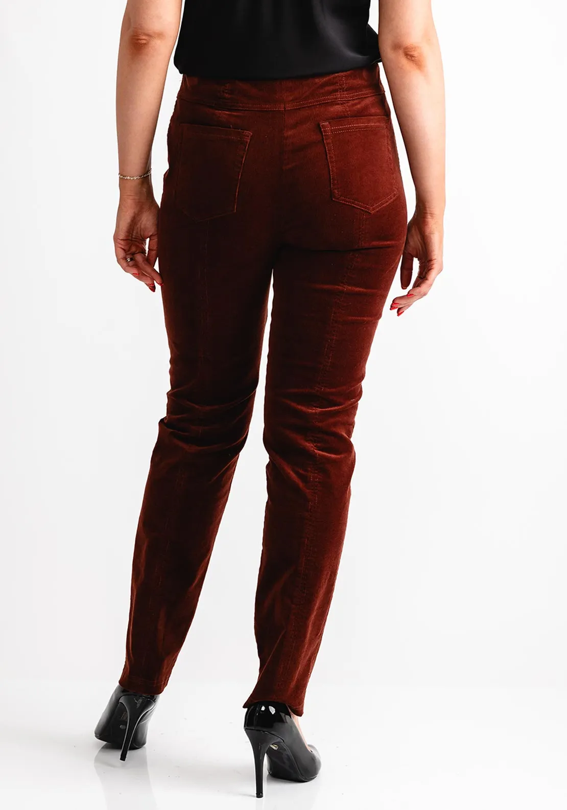 Robell Bella Cord Stretch Slim Leg Trousers, Rust Brown