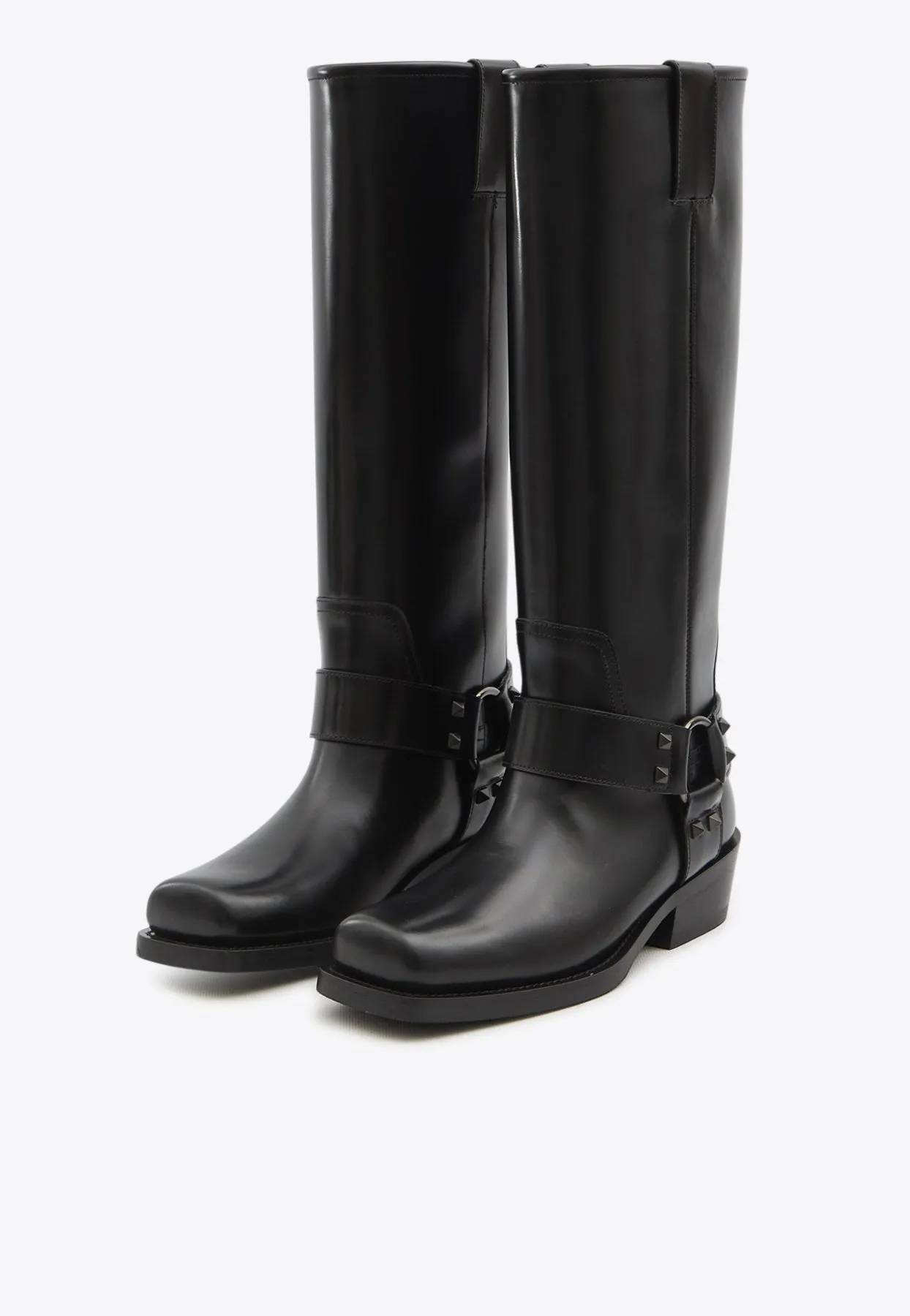 Rockstud Biker Leather Boots