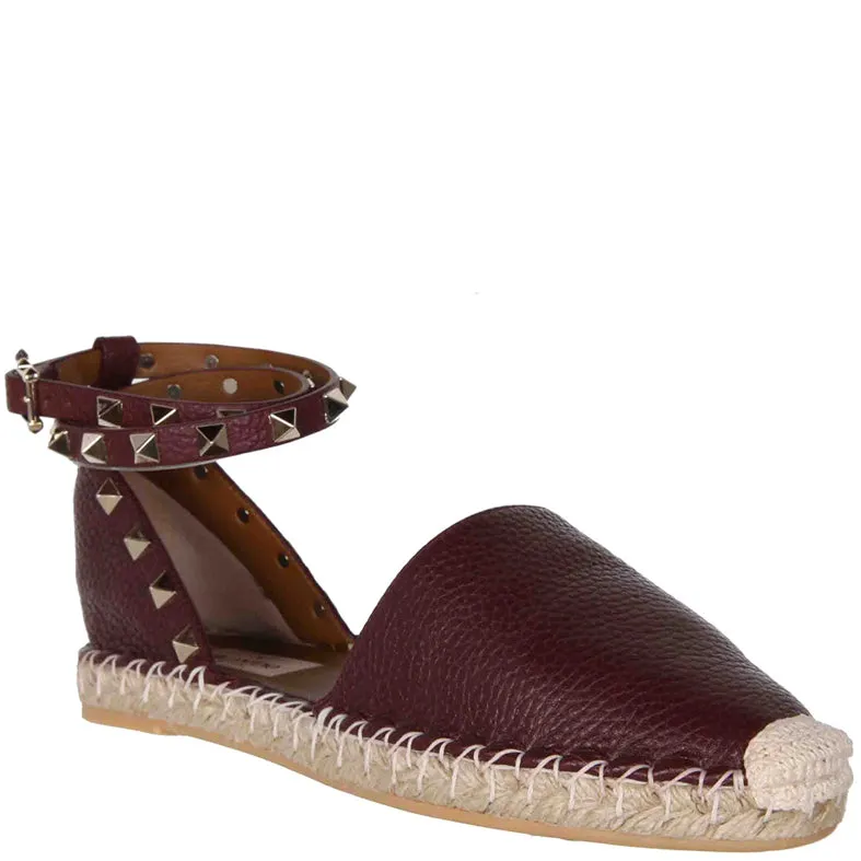 Rockstud Espadrille Ankle Wrap Flat - Grained Rubin