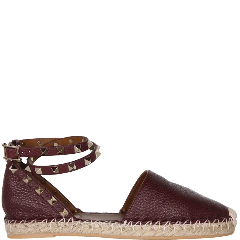 Rockstud Espadrille Ankle Wrap Flat - Grained Rubin