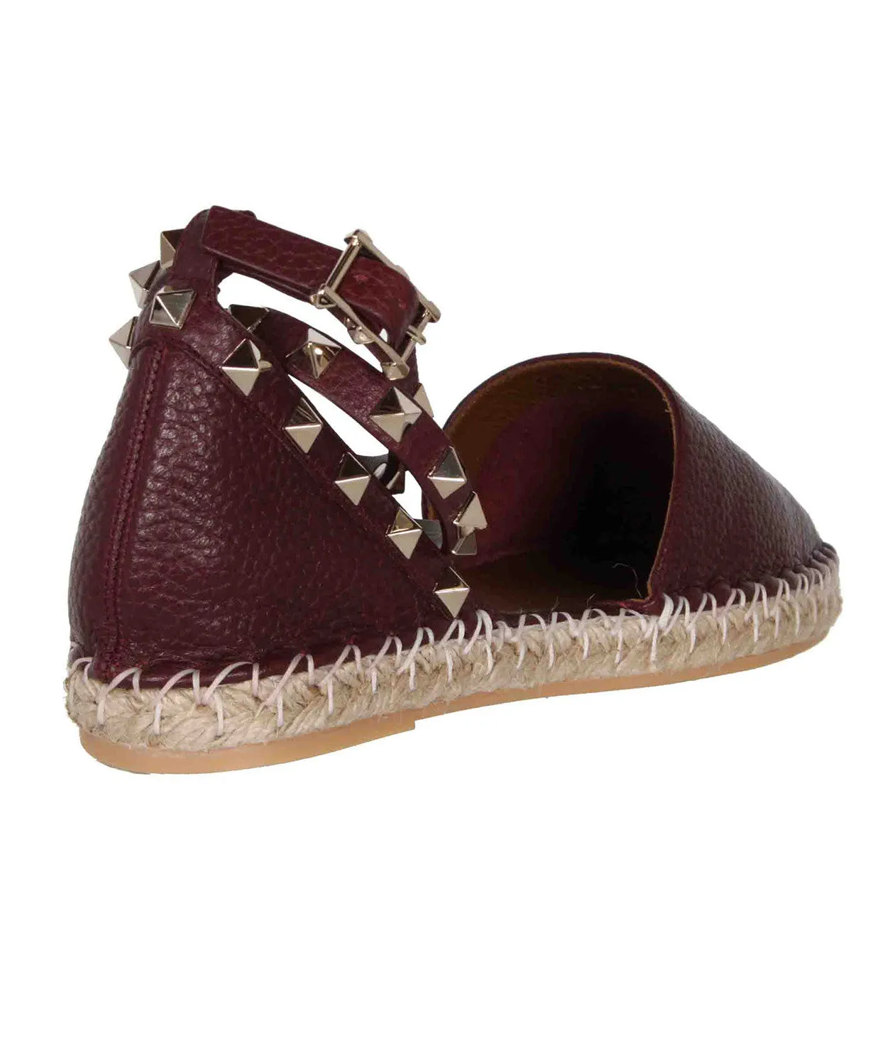 Rockstud Espadrille Ankle Wrap Flat - Grained Rubin