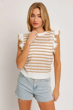 Ruffle Sleeve Stripe Knit Top - Ronda