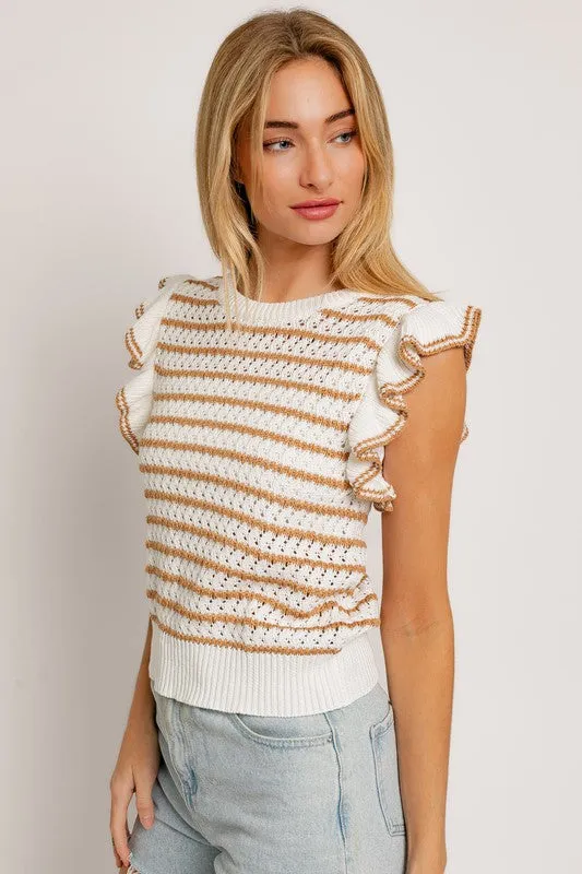 Ruffle Sleeve Stripe Knit Top - Ronda