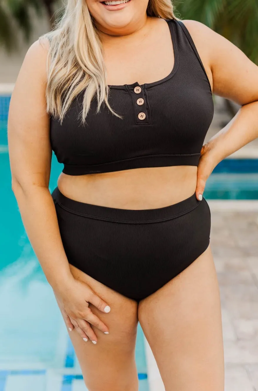 Ribbed Black Swim Bottoms