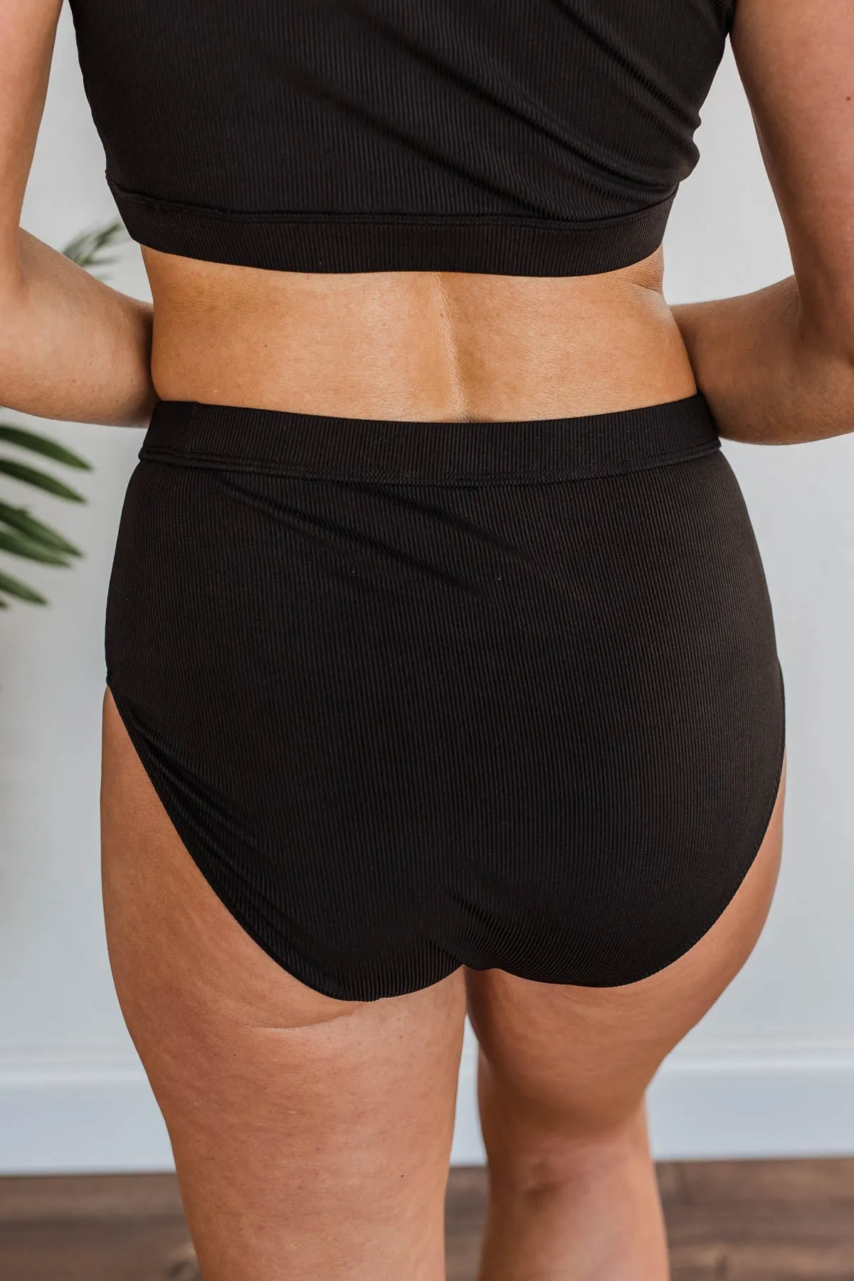 Ribbed Black Swim Bottoms