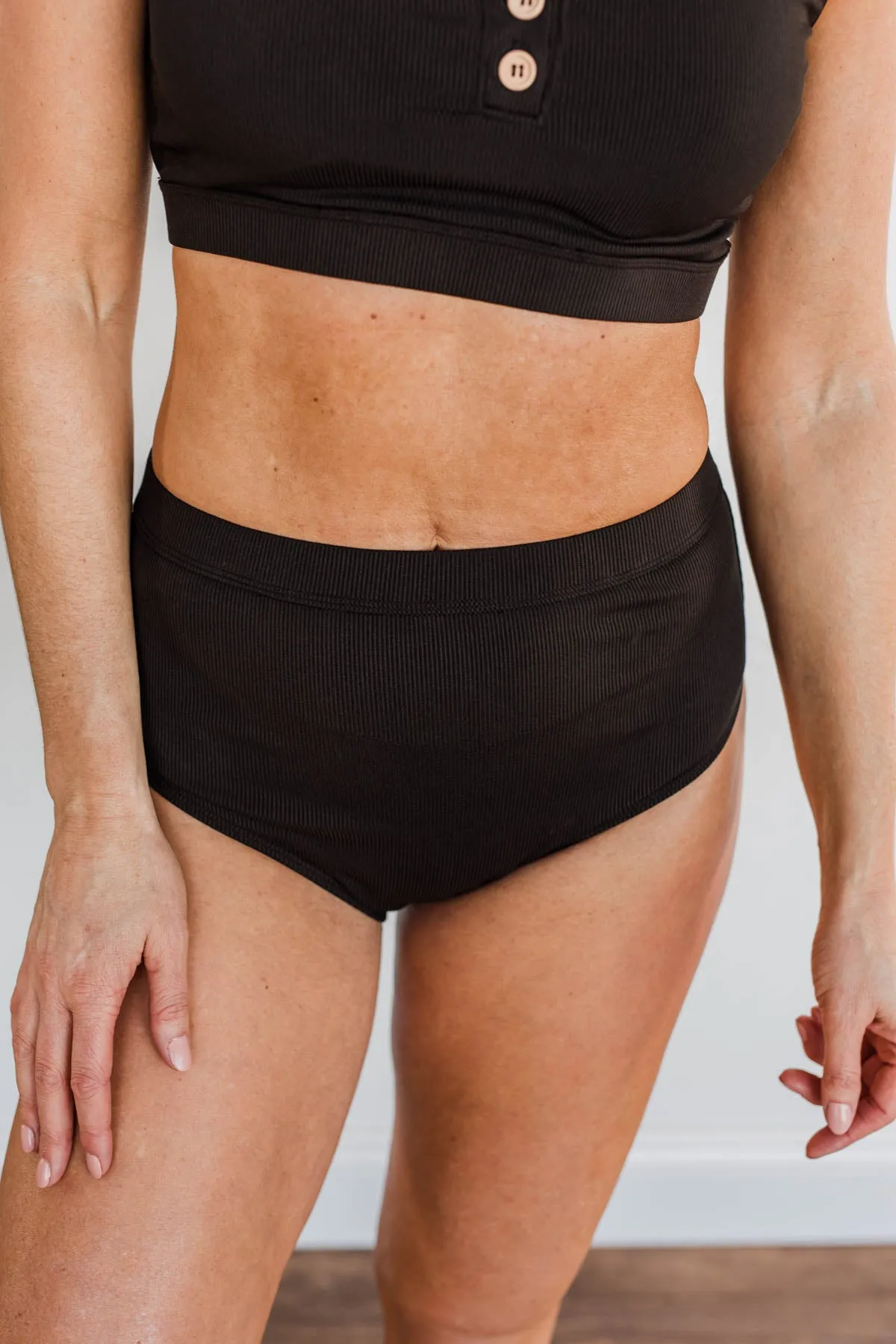 Ribbed Black Swim Bottoms