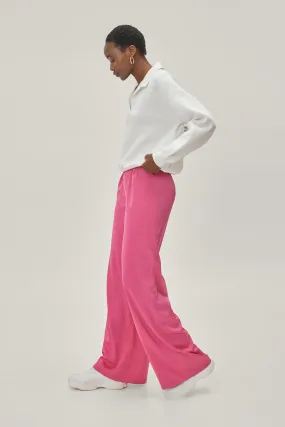 Satin Button Detail Wide Leg Trousers