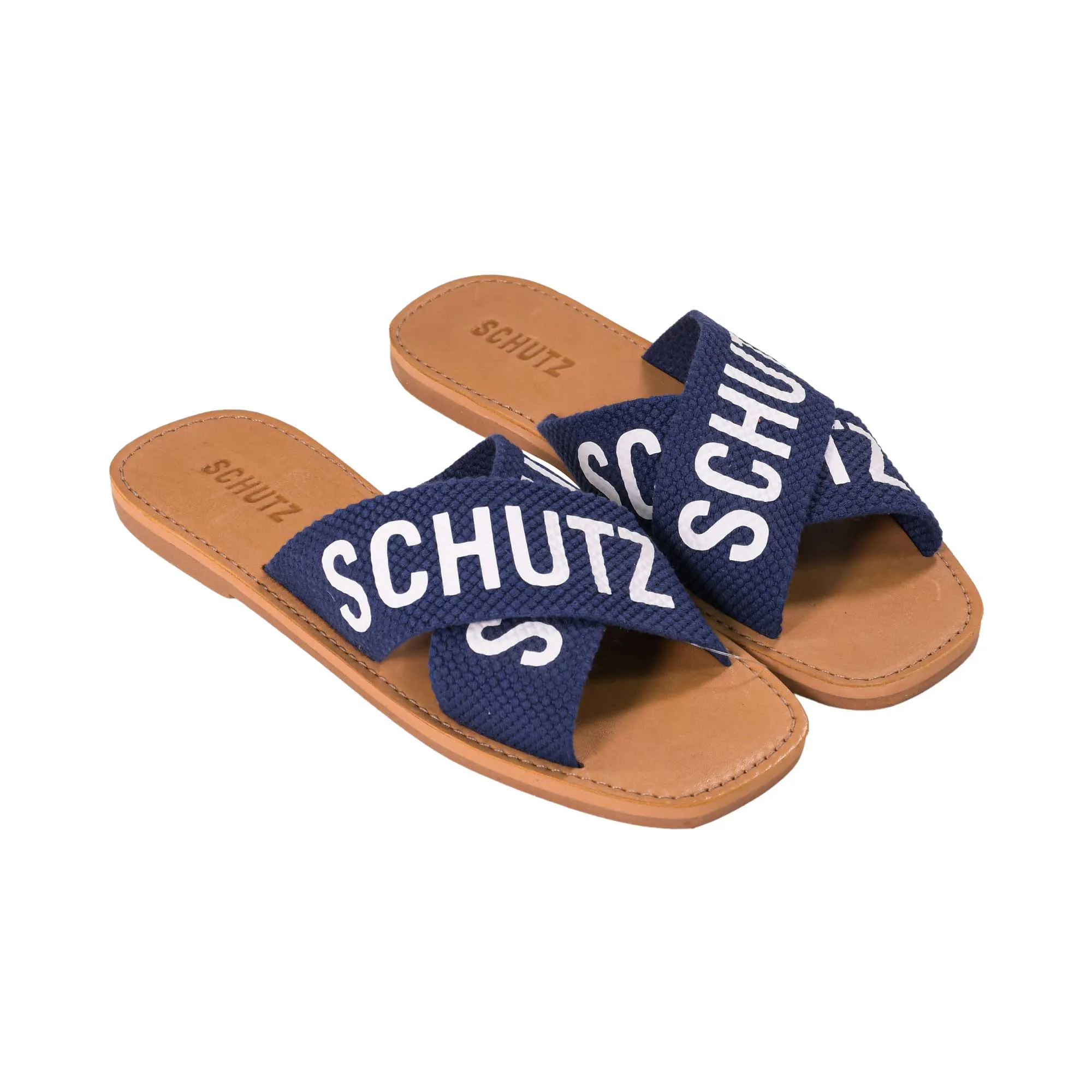 Schutz Women's Blue Oxford Flat Sandal