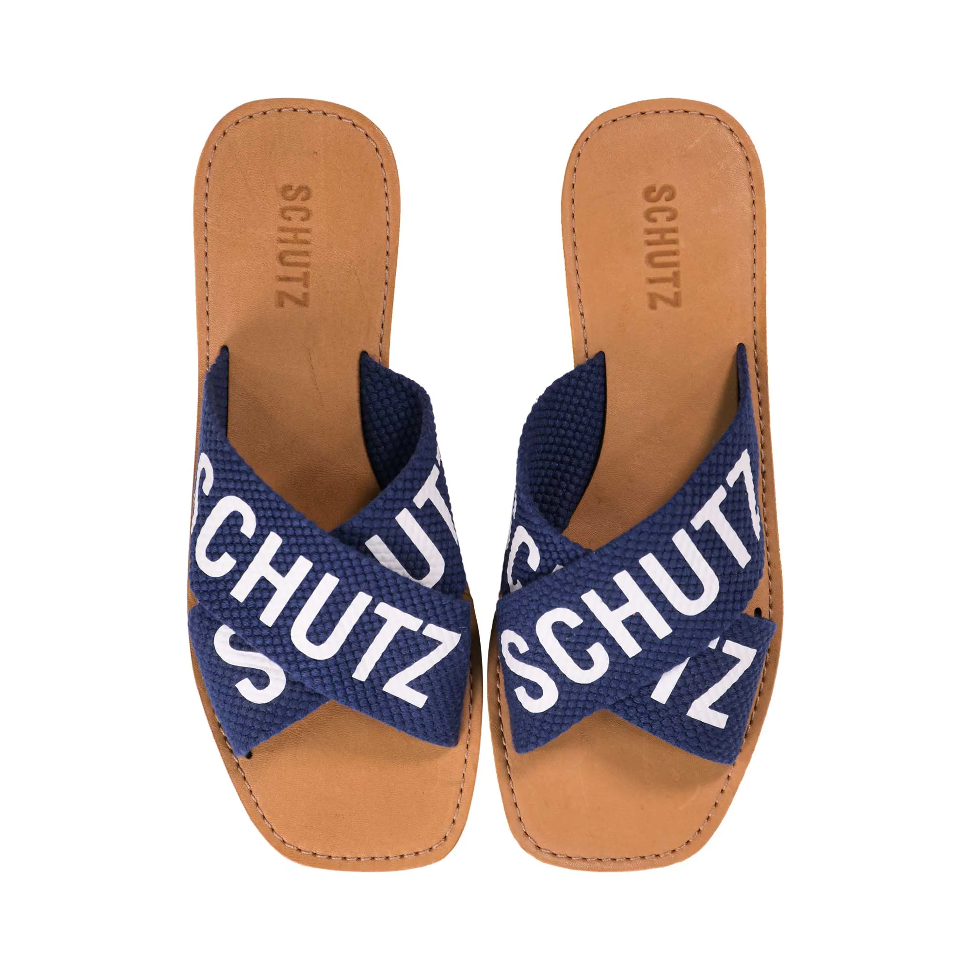 Schutz Women's Blue Oxford Flat Sandal