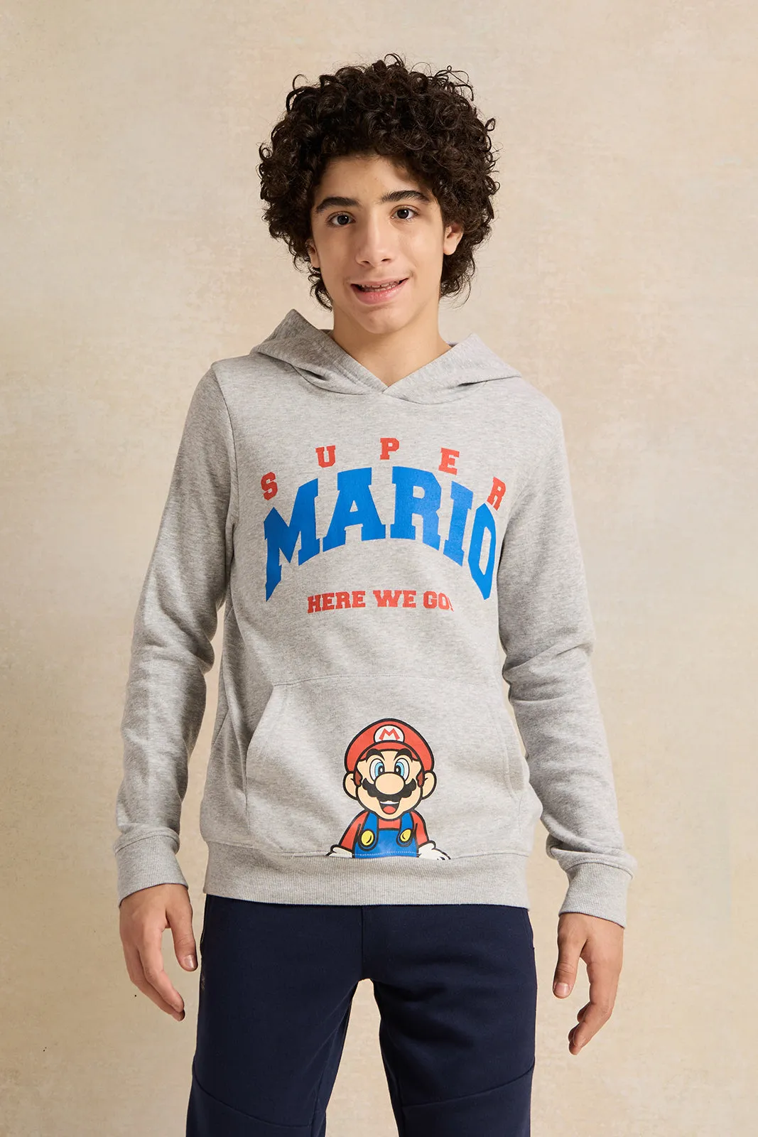 Senior Boys Grey Super Mario Print Sweatshirt