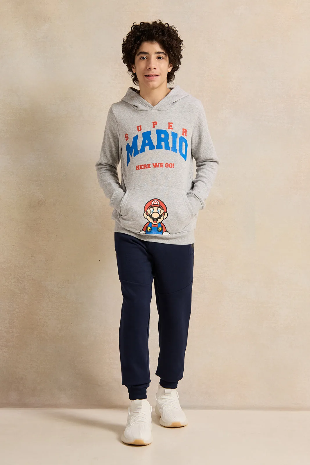 Senior Boys Grey Super Mario Print Sweatshirt