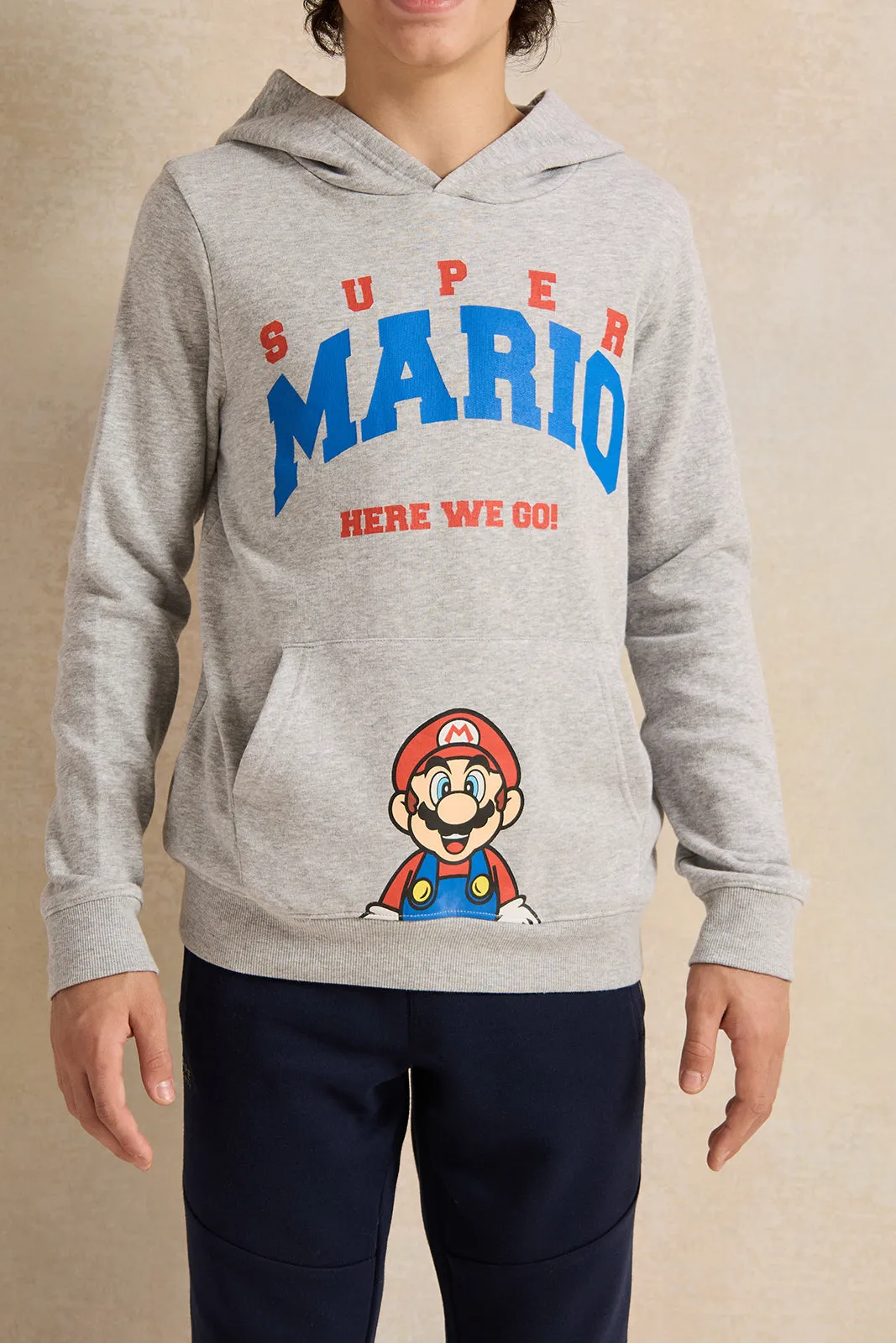 Senior Boys Grey Super Mario Print Sweatshirt