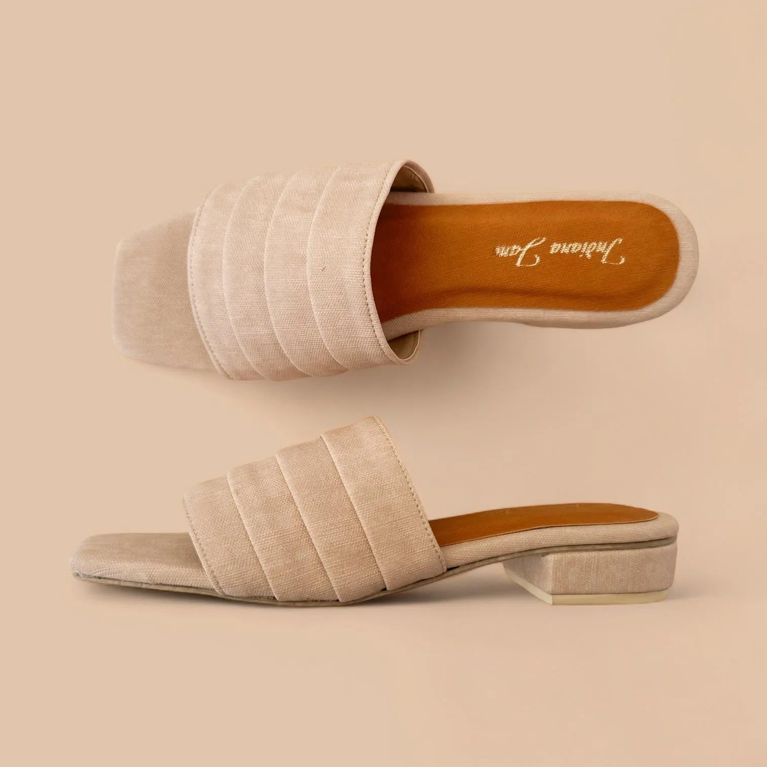 SEPIA Linen Block Heel Slides