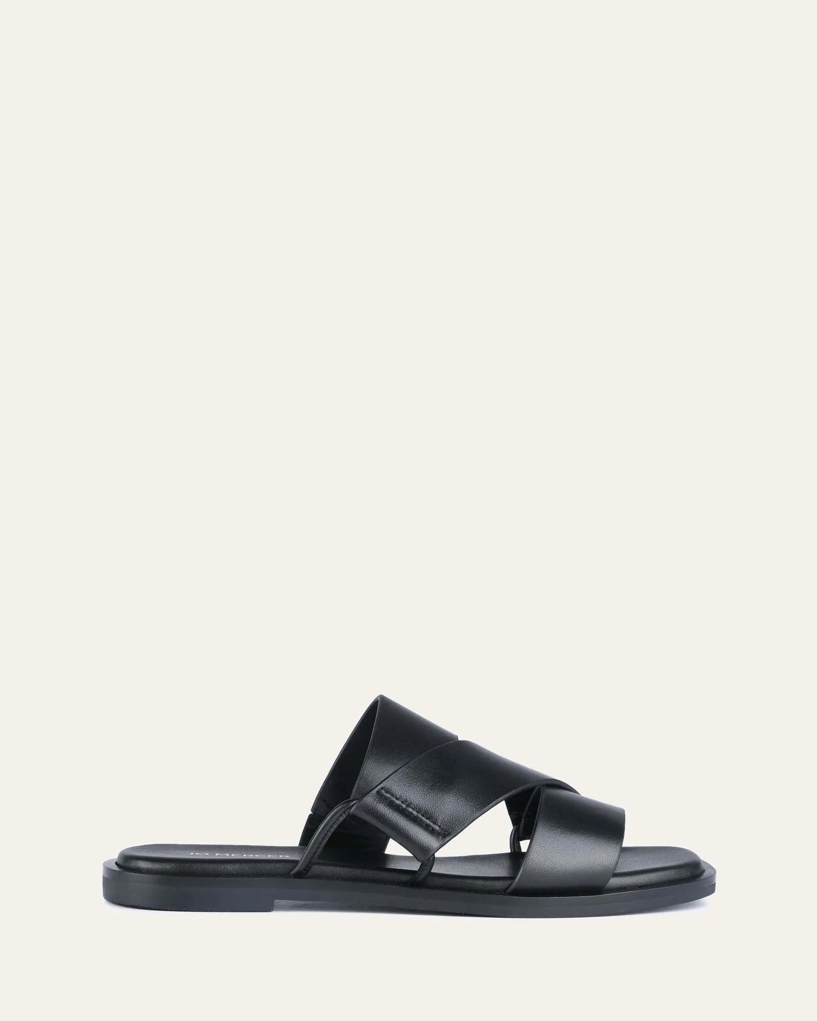 Shelby flat slides black leather