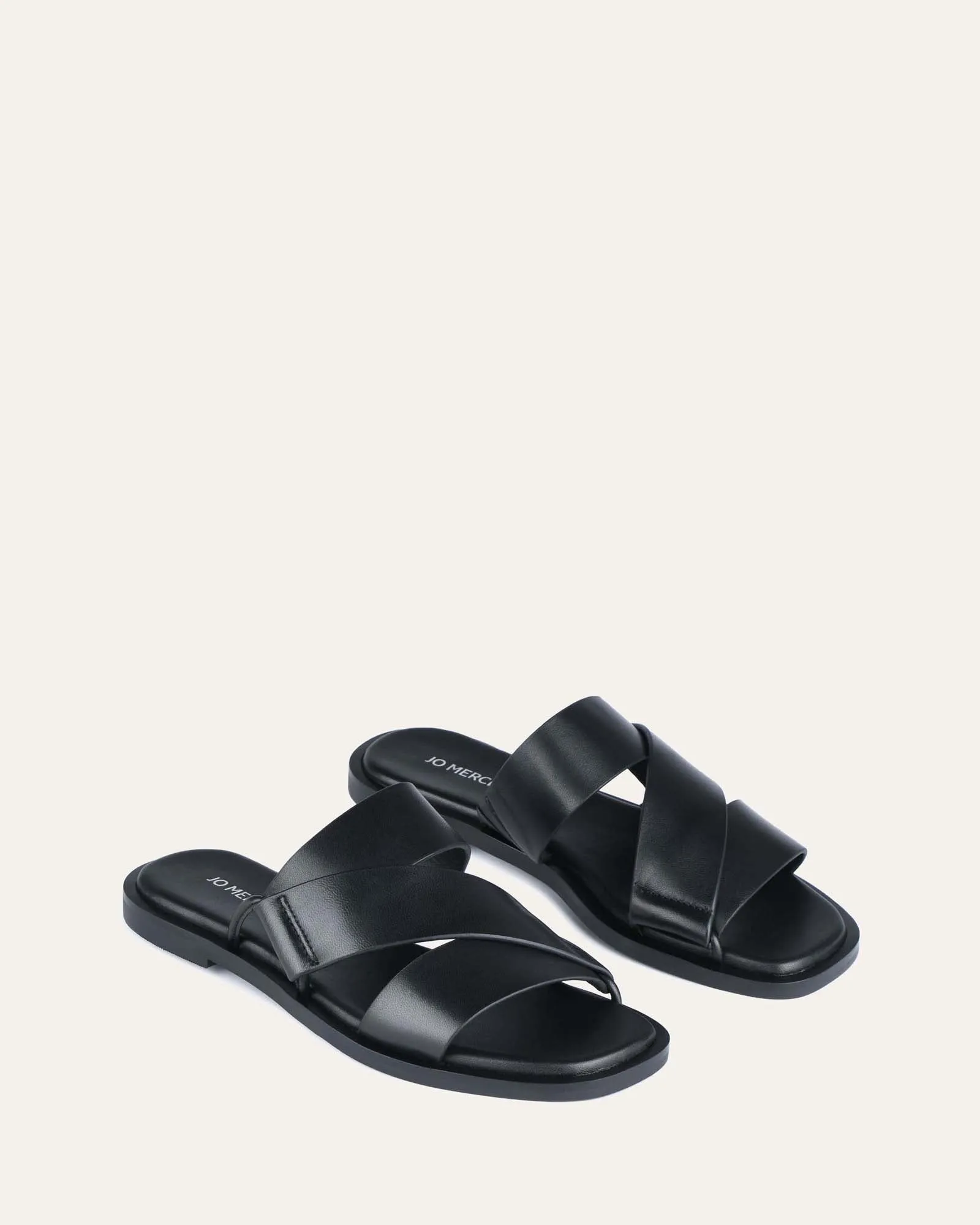 Shelby flat slides black leather