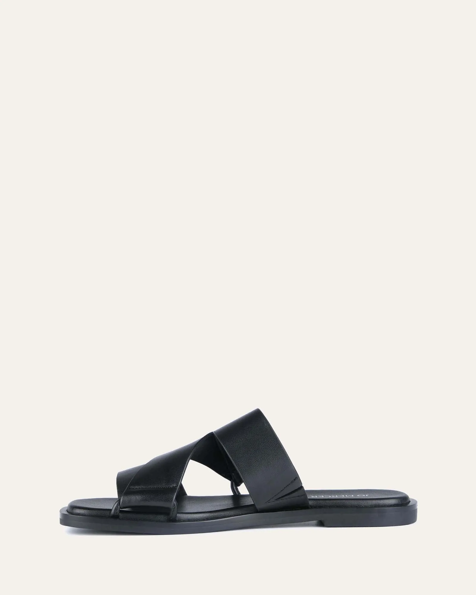 Shelby flat slides black leather