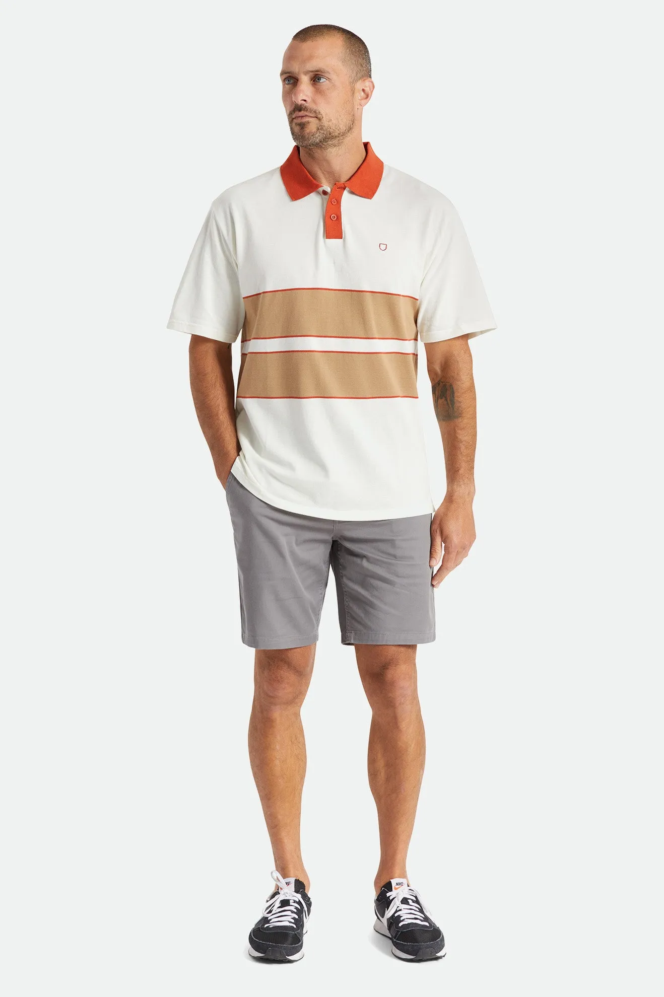 Shield Boxy S/S Polo Knit - Off White/Tan