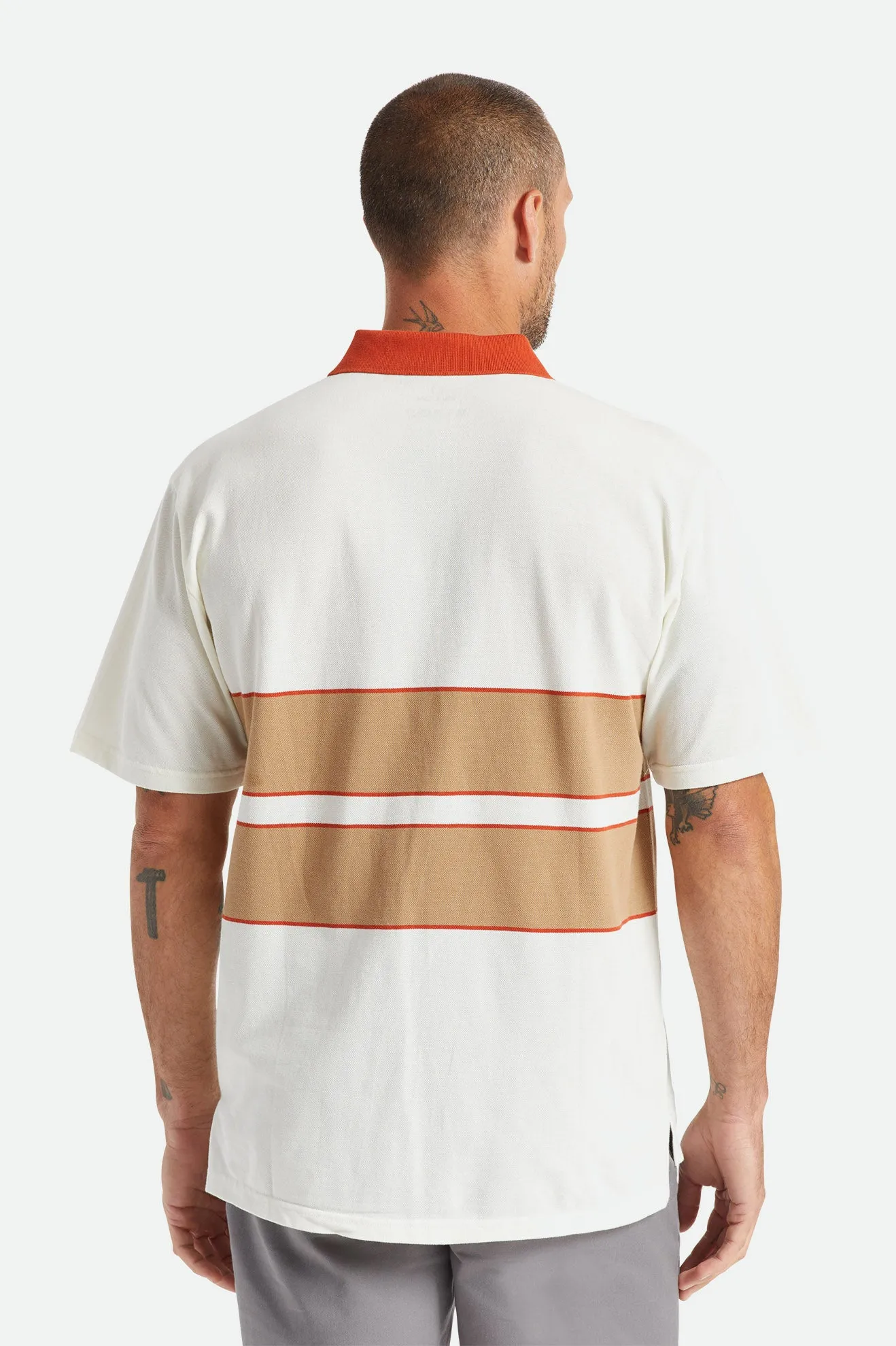 Shield Boxy S/S Polo Knit - Off White/Tan