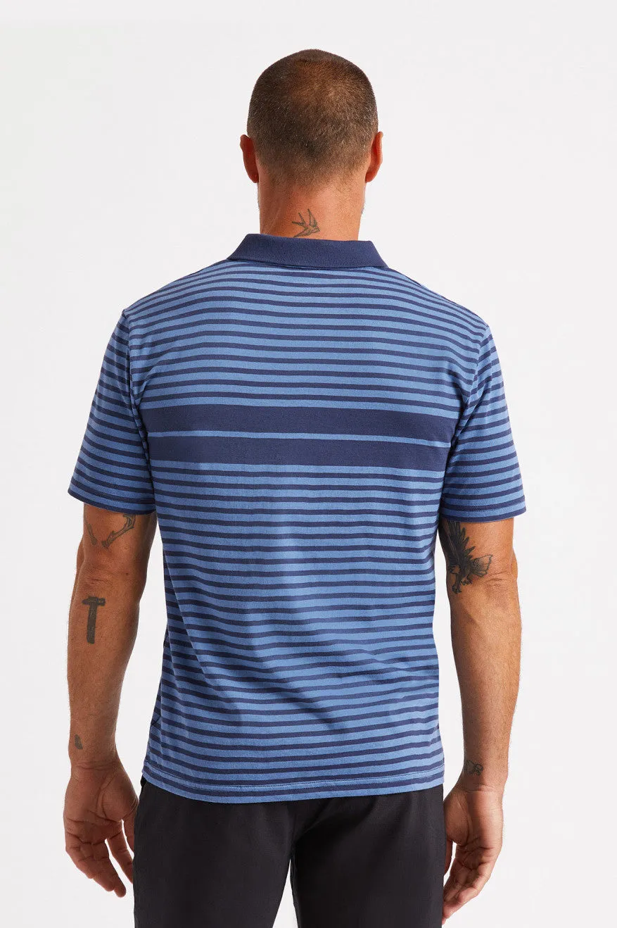 Shield Stripe S/S Polo Utility Knit - Washed Navy/Carolina Blue