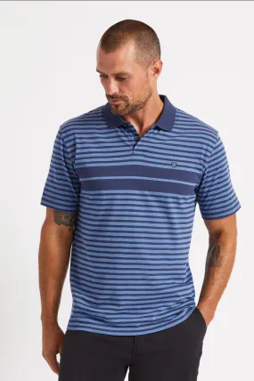 Shield Stripe S/S Polo Utility Knit - Washed Navy/Carolina Blue