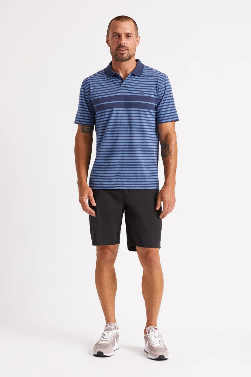 Shield Stripe S/S Polo Utility Knit - Washed Navy/Carolina Blue