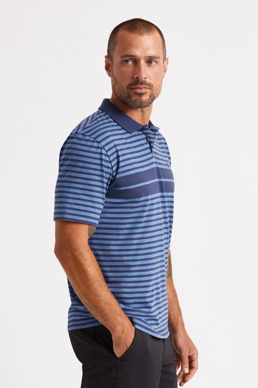 Shield Stripe S/S Polo Utility Knit - Washed Navy/Carolina Blue