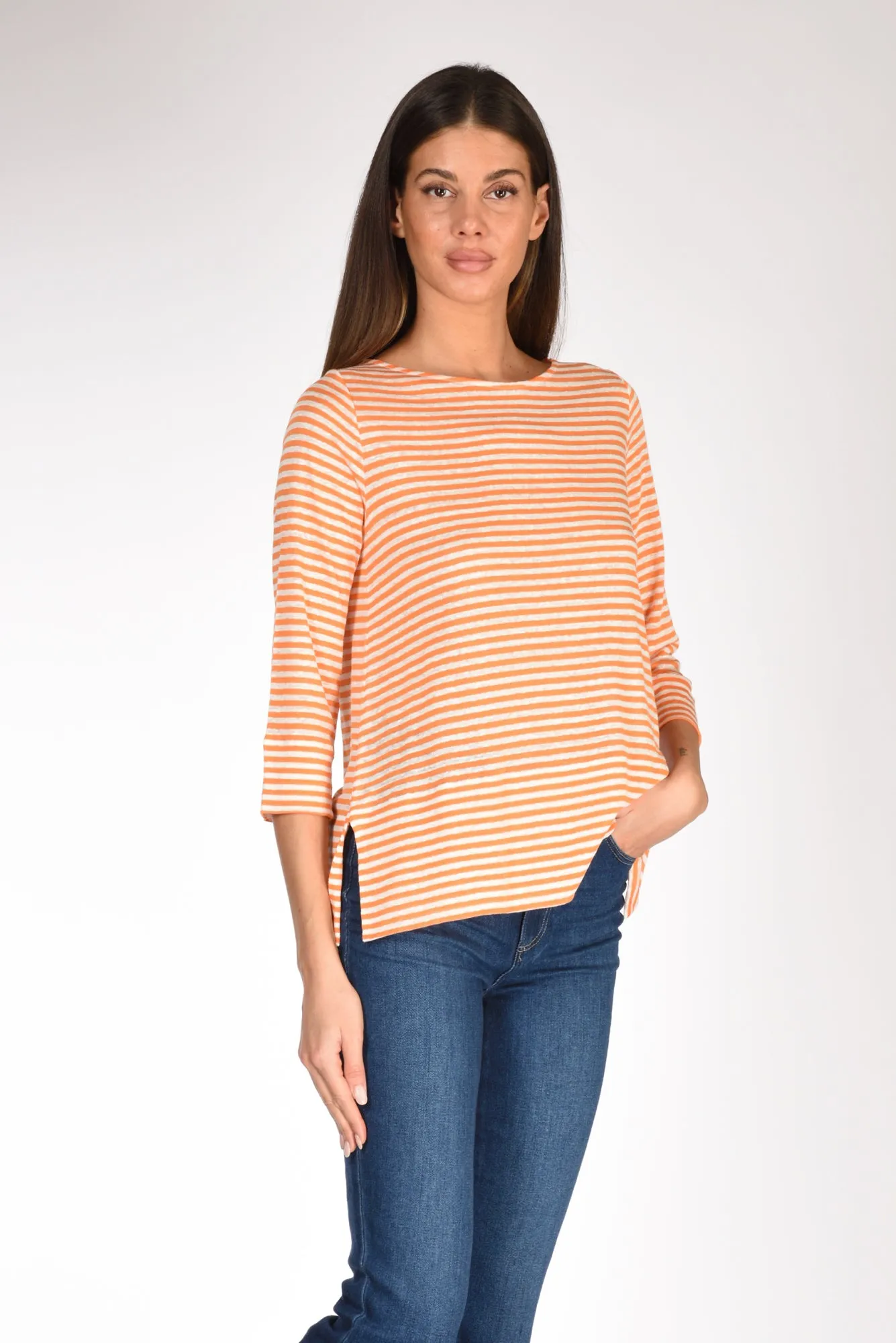 Orange and White Striped Women's T-Shirt C Zero