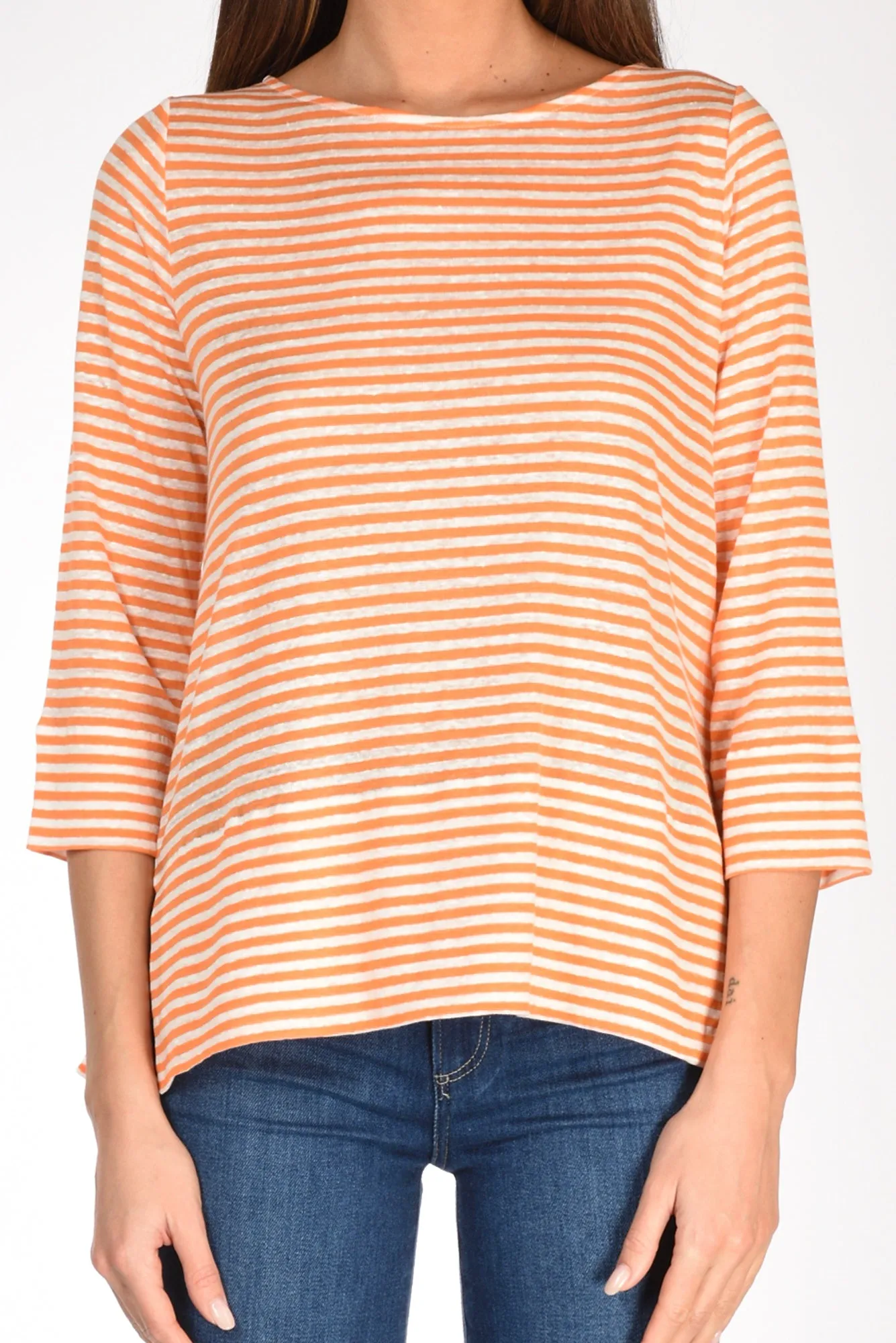 Orange and White Striped Women's T-Shirt C Zero