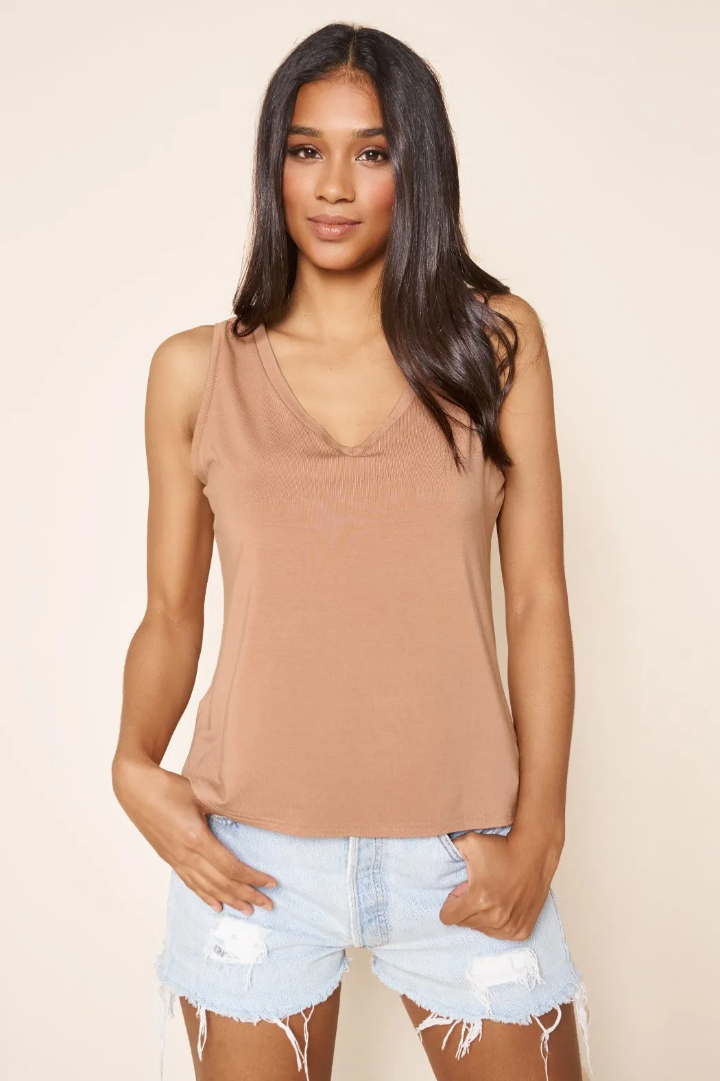 Sienna V-Neck Jersey Knit Tank Top