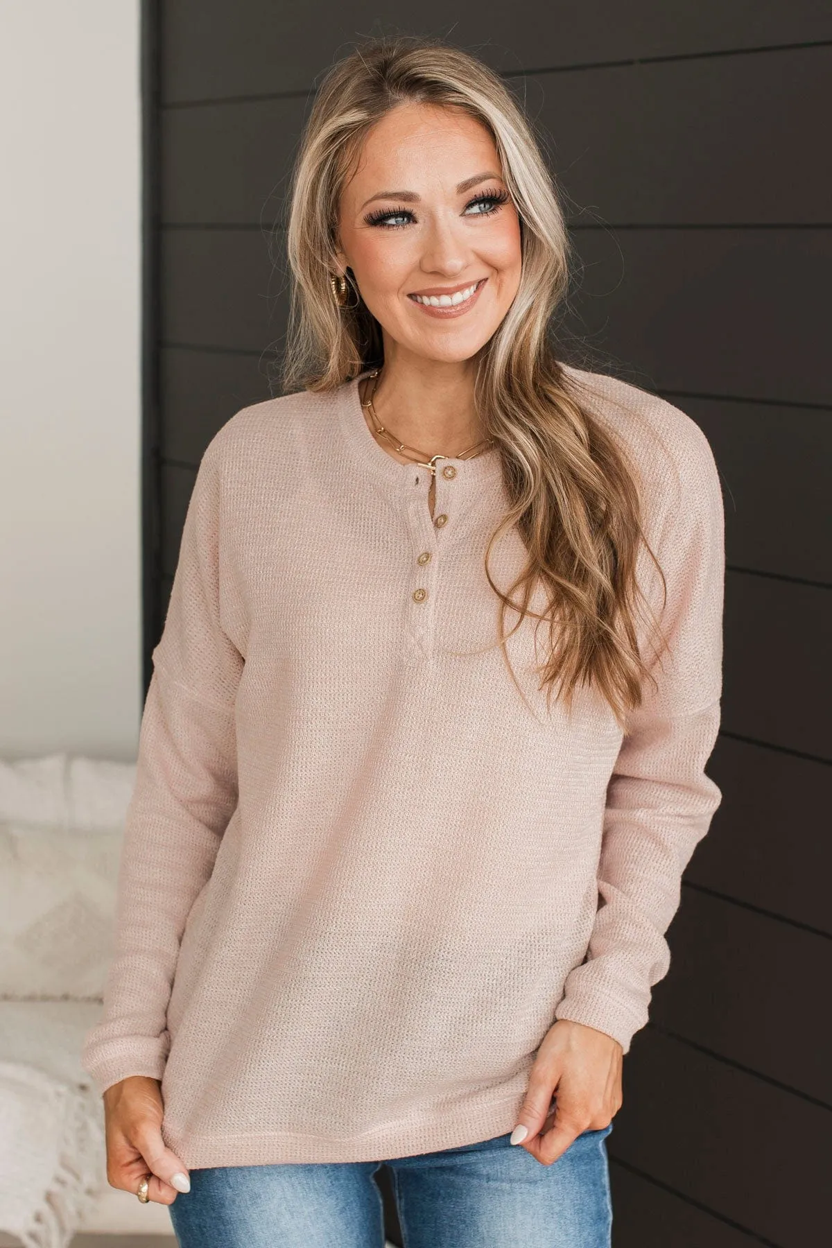 Knit Henley Top in Blush - Simple Delights.