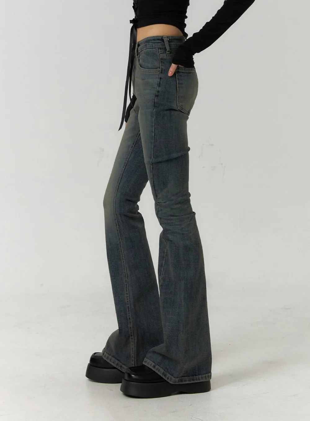 Slim Bootcut High Waist Jeans - Washed Denim CF407