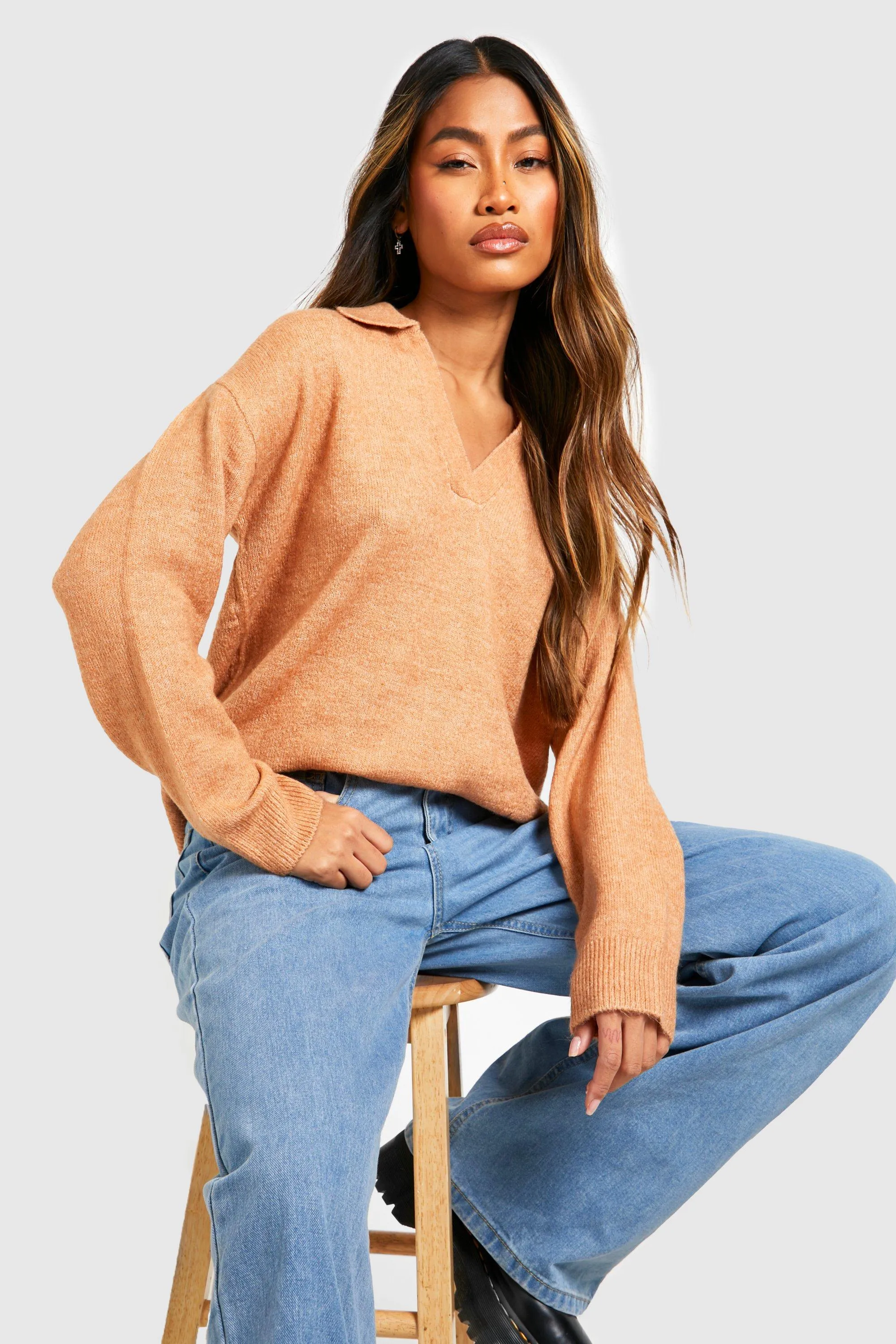 Soft Knit Collared Jumper - Shop Jumpers & Cardigans on boohoo