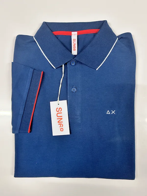 Size S - SUN68 Cotton Short Sleeve Polo - Blue