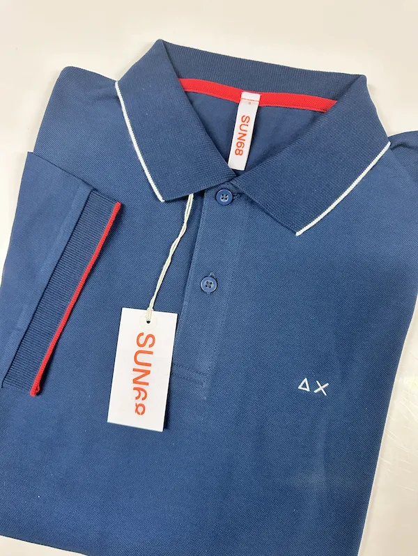 Size S - SUN68 Cotton Short Sleeve Polo - Blue