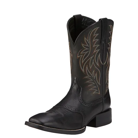 Black Wide Square Toe Western Boot - Sport