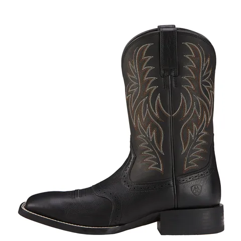 Black Wide Square Toe Western Boot - Sport