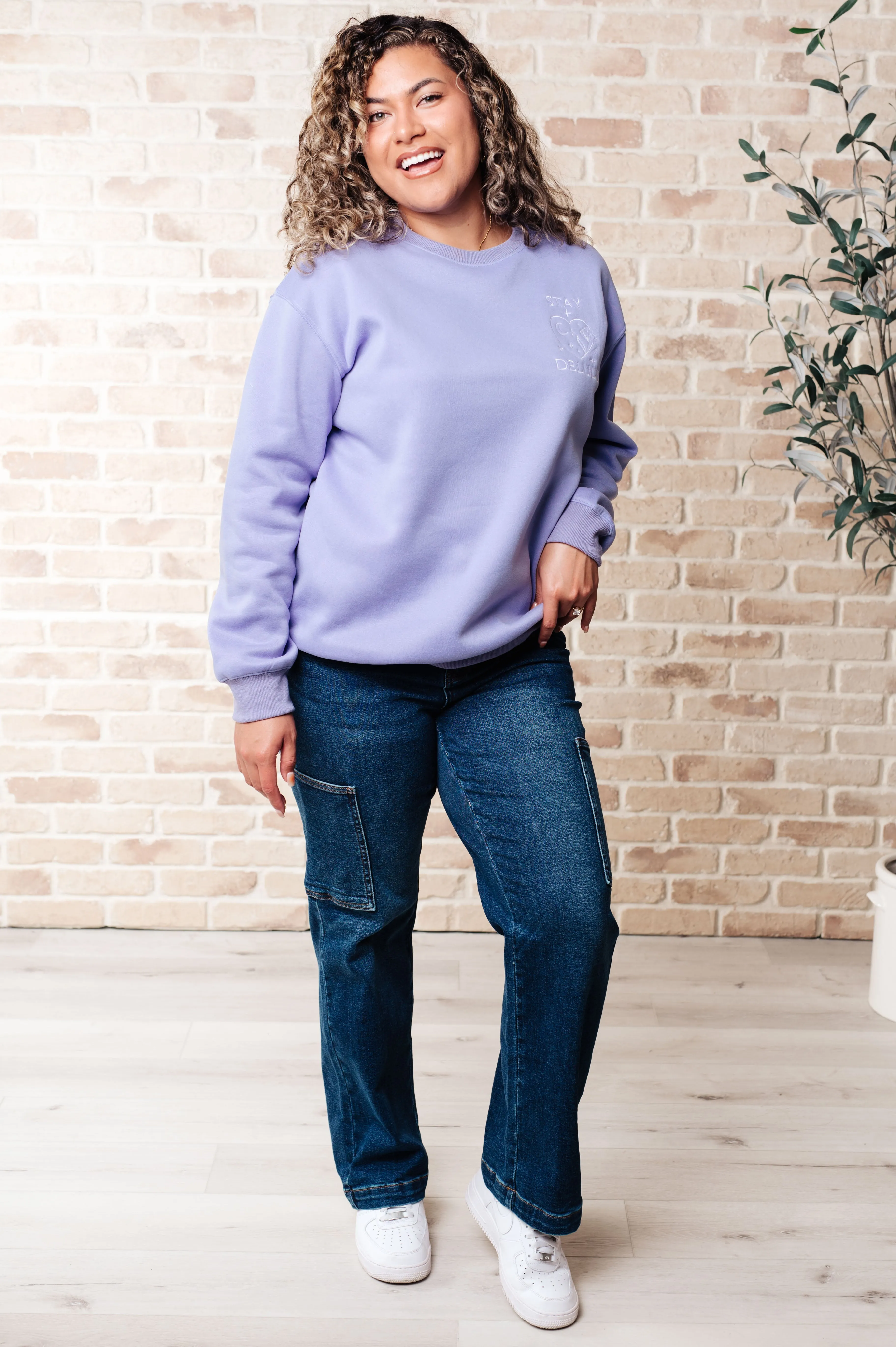 Periwinkle Scuba Sweatshirt Stay Delulu