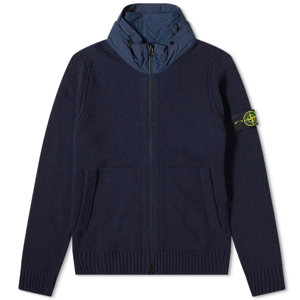 Stone Island Nylon Hood Knitted JacketNavy